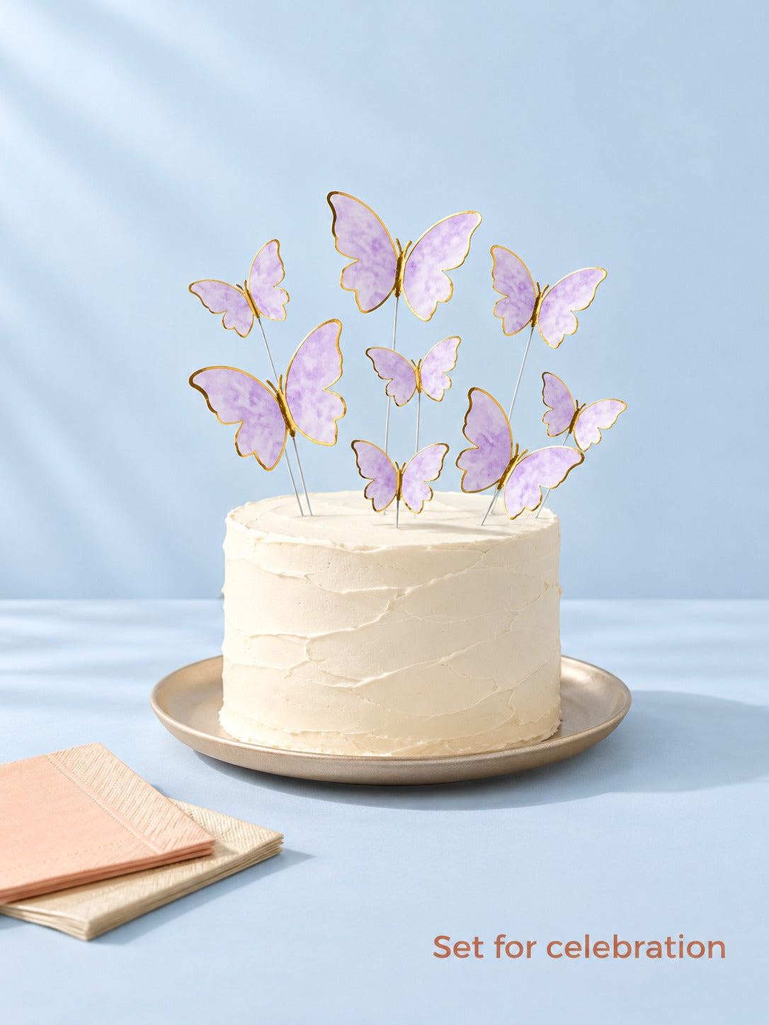 Butterfly Cake Topper Set with Gold Foil for Birthdays