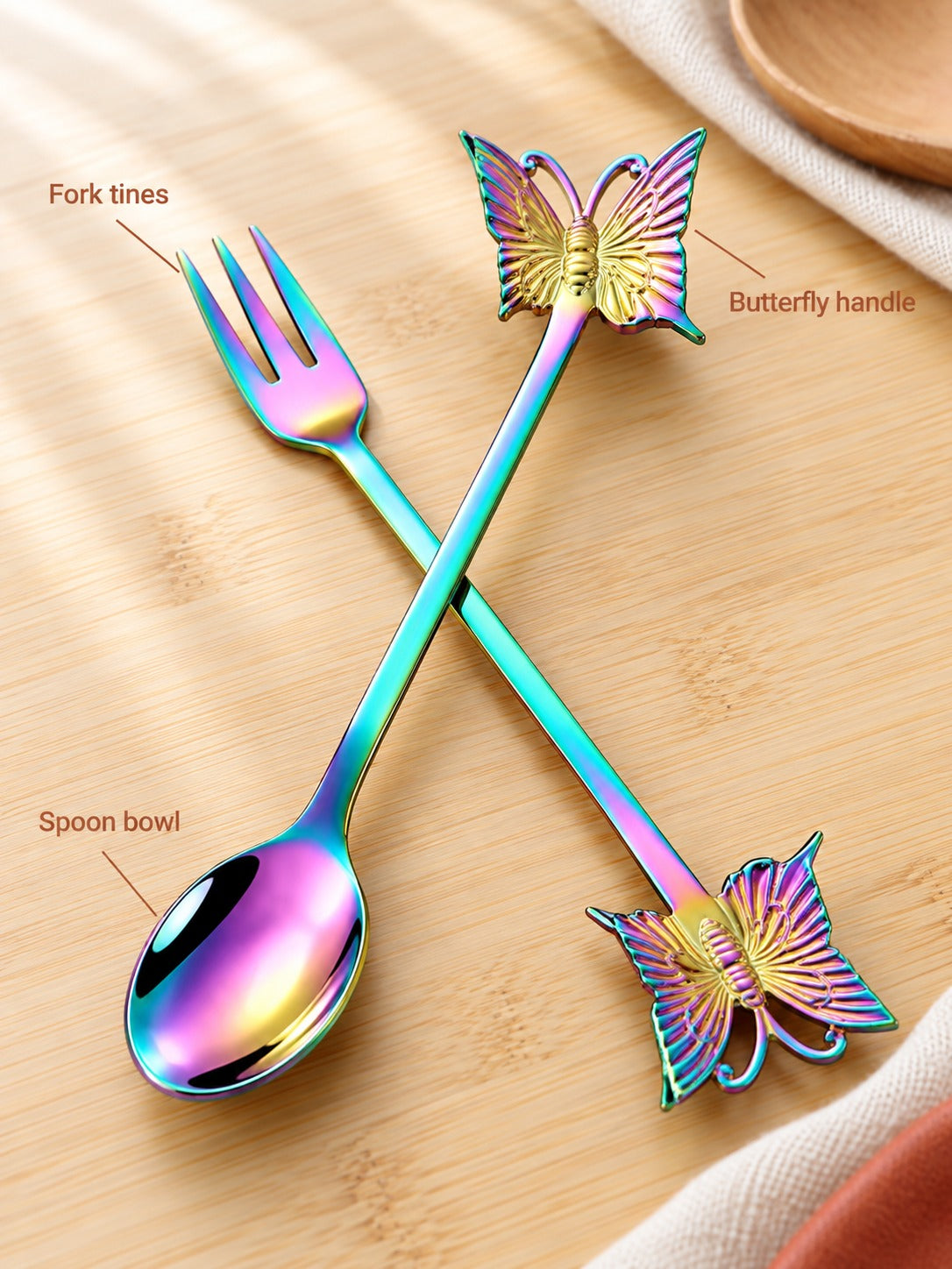Butterfly Dessert Fork and Coffee Spoon, Stainless Steel
