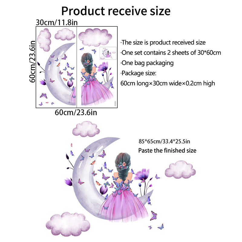Wall Stickers Butterfly Moon Girl for Whimsical Rooms