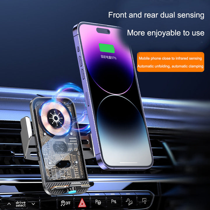 Car Phone Holder with Wireless Charging & Auto-Clamp