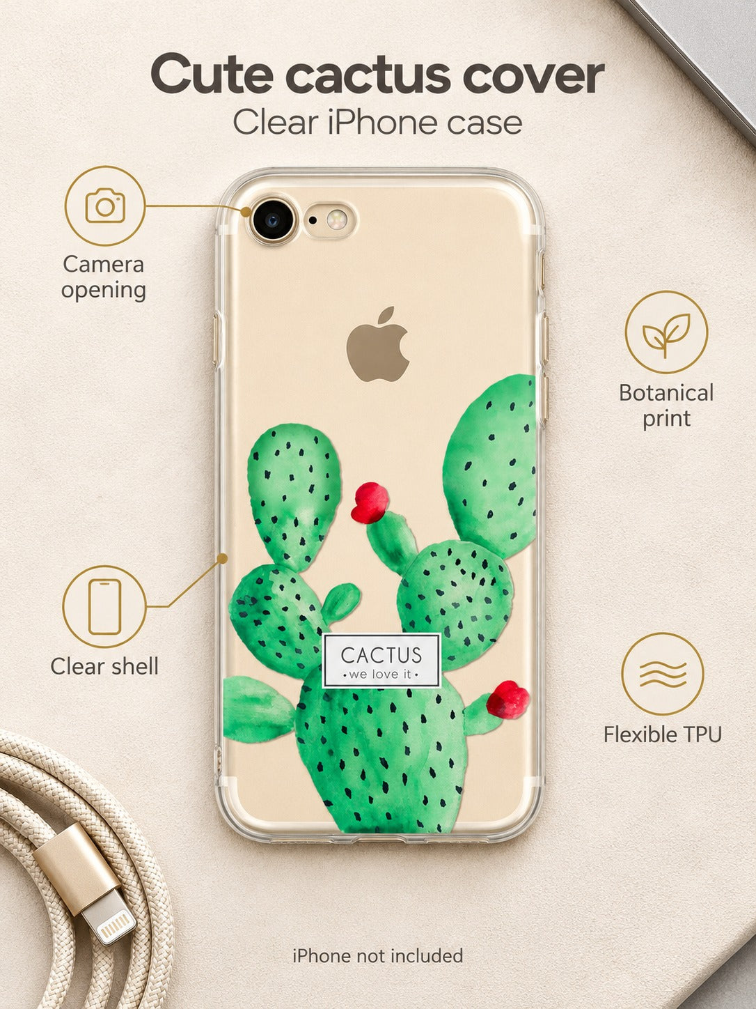 Botanical Cactus iPhone Case: Clear Flexible TPU Cover