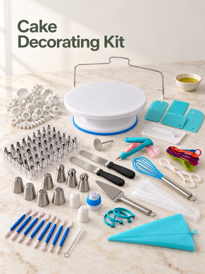 Cake Decorating Kit: Turntable, 220 Piping Tips & Bags
