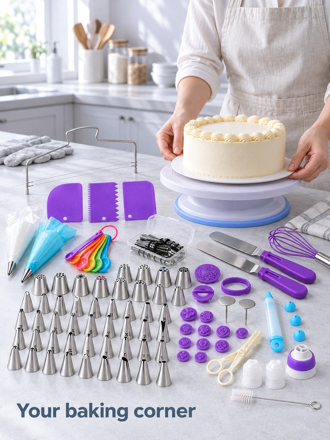 Cake Decorating Kit with Turntable and 48 Piping Tips