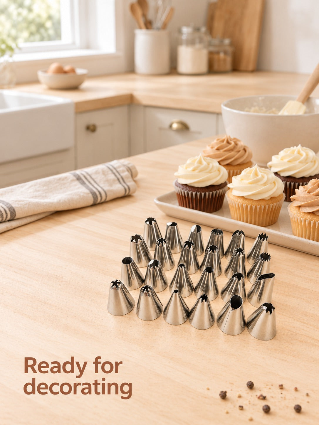 Cake Decorating Piping Tips Set: 24 to 48 Stainless Nozzles