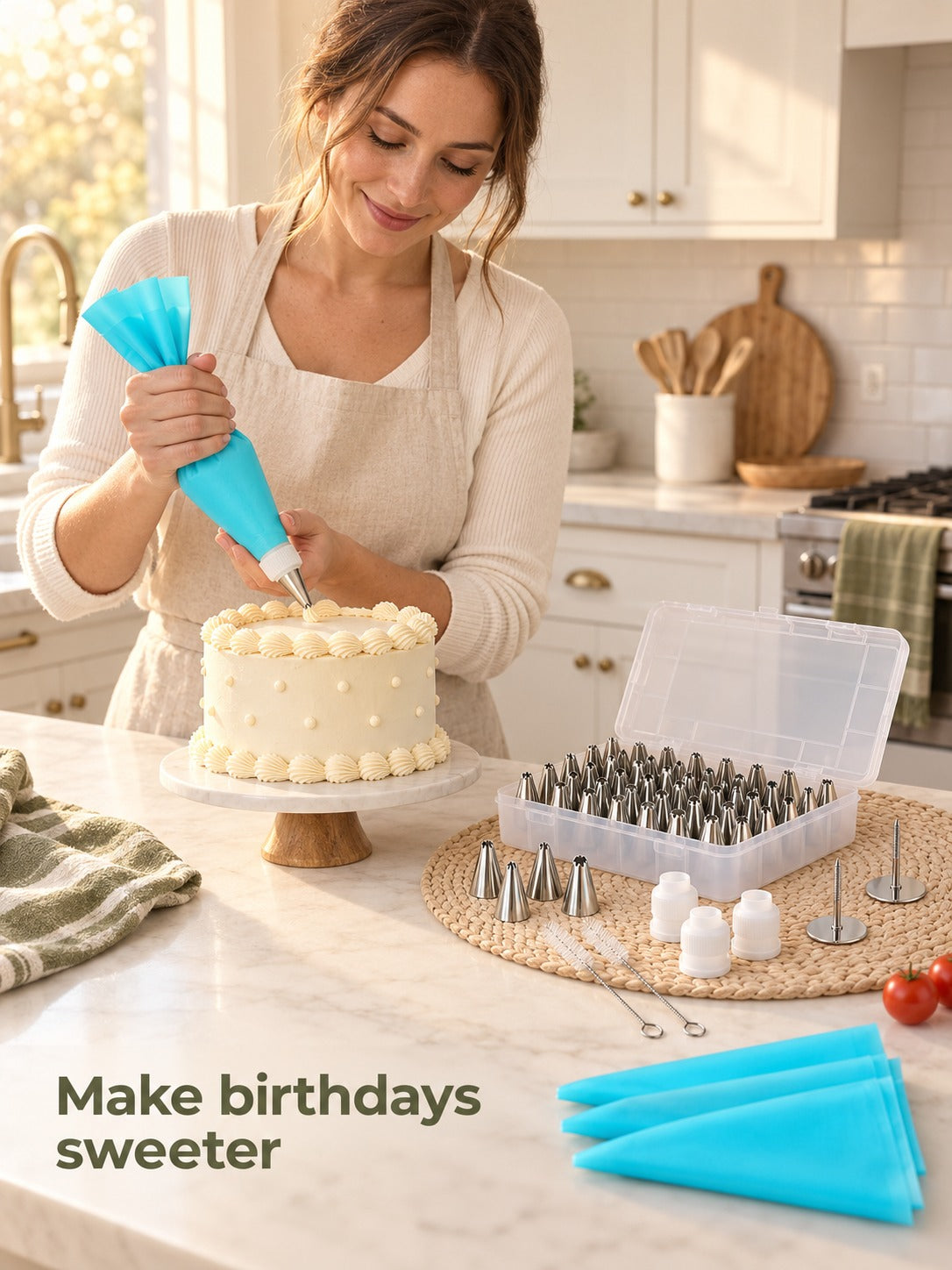 Cake Piping Tip Set for Flowers: 58 Pieces, 48 Nozzles