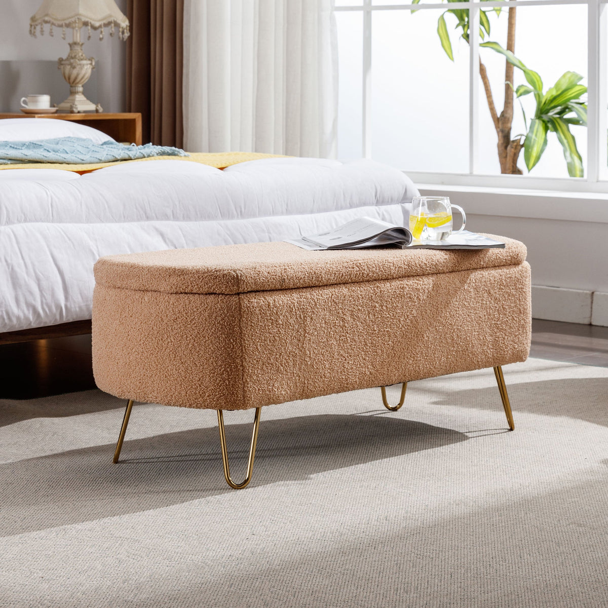 Camel Storage Ottoman Bench for End of Bed, Gold Legs