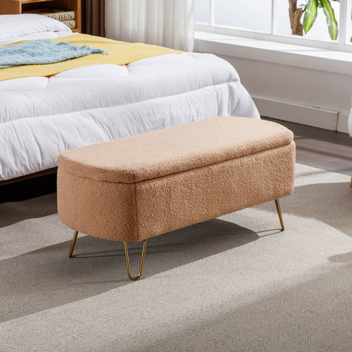 Camel Storage Ottoman Bench for End of Bed, Gold Legs