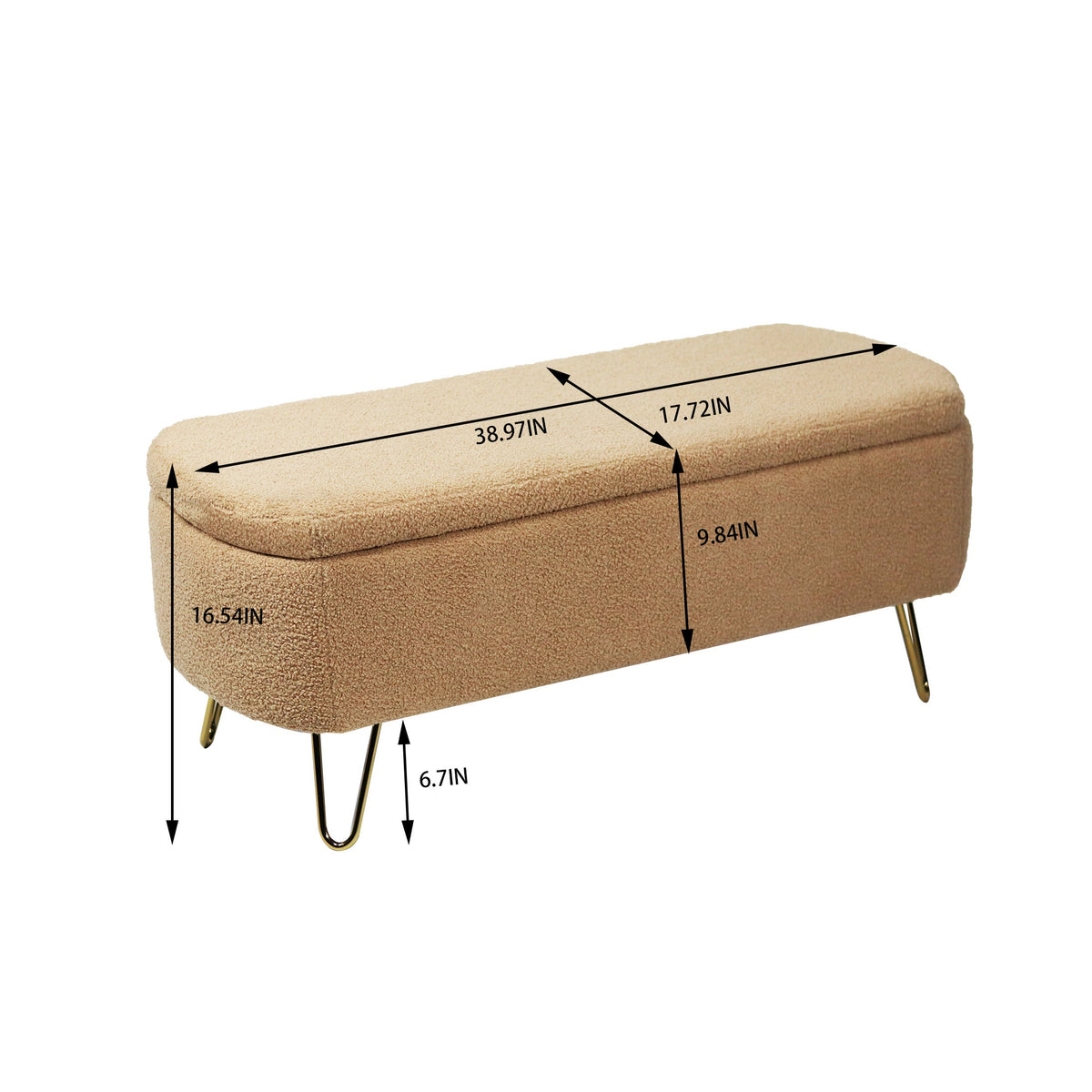 Camel Storage Ottoman Bench for End of Bed, Gold Legs