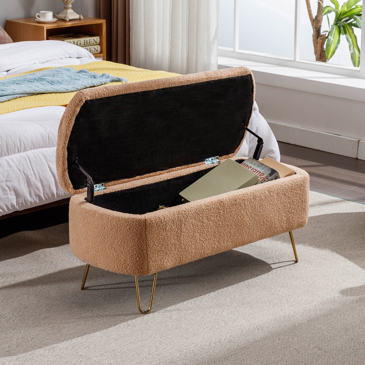 Camel Storage Ottoman Bench for End of Bed, Gold Legs