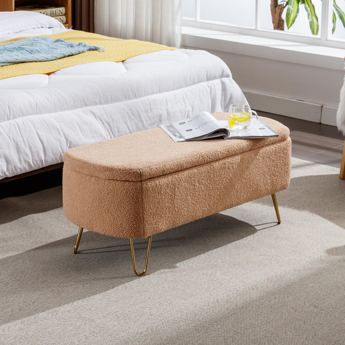 Camel Storage Ottoman Bench for End of Bed, Gold Legs