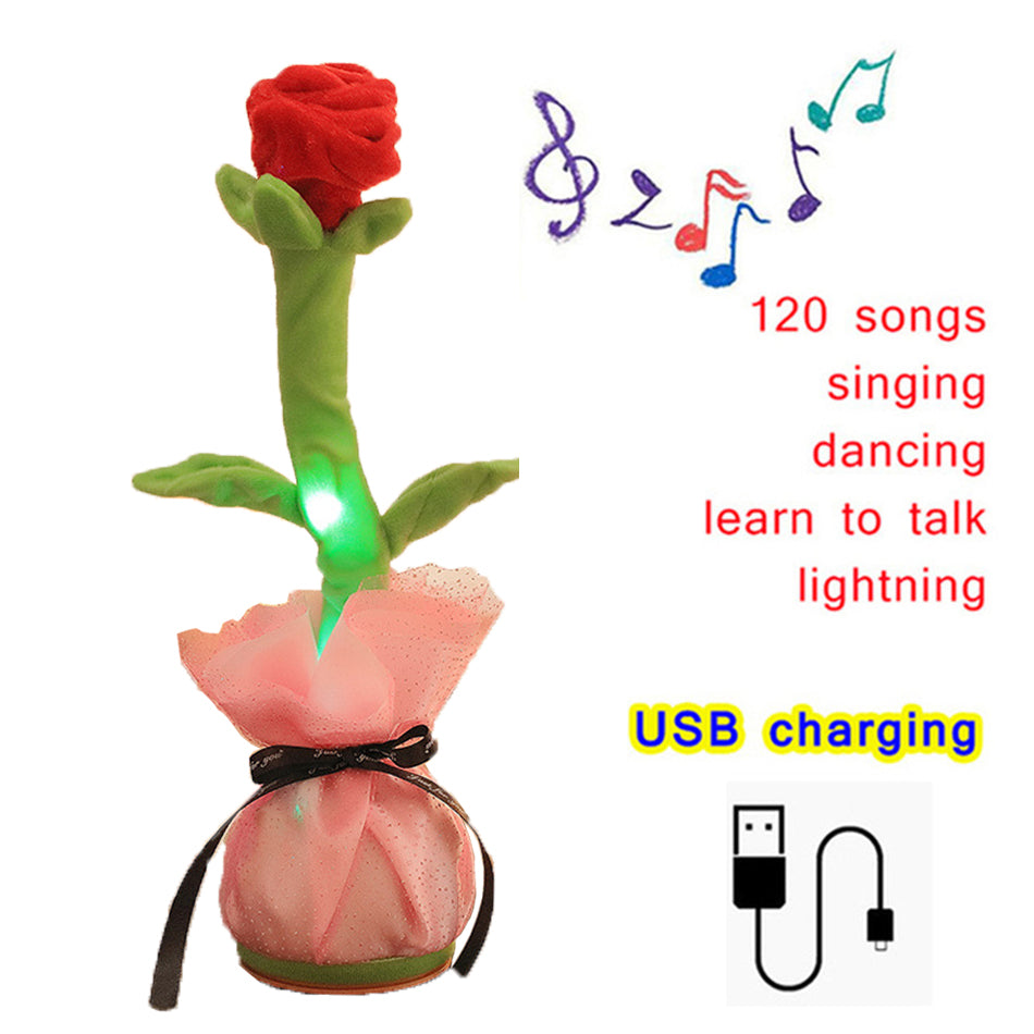 Singing Dancing Rose Plush Gift With Glowing Stem