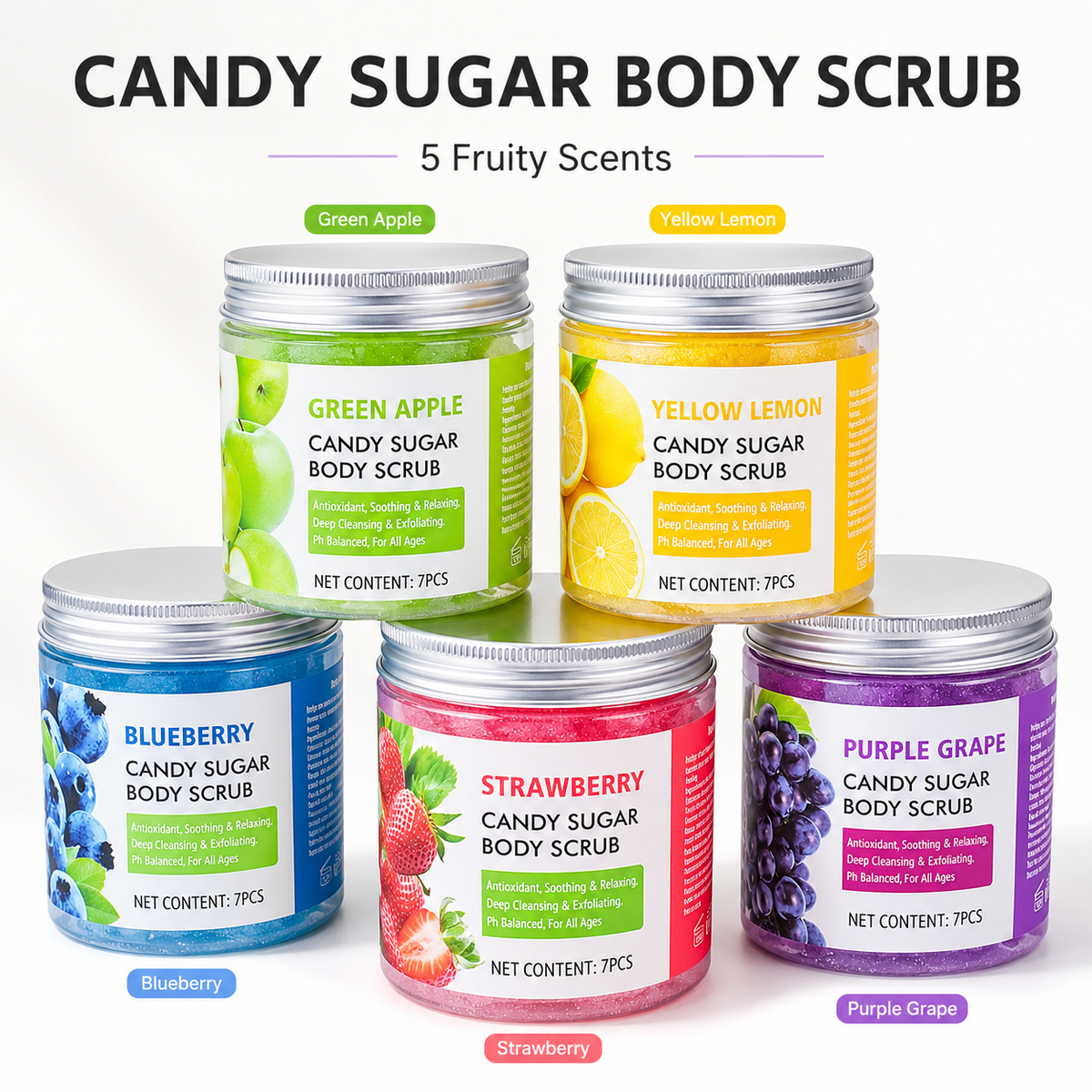Candy Fruit Body Scrub Balls | 5 Flavors, Glass Jar