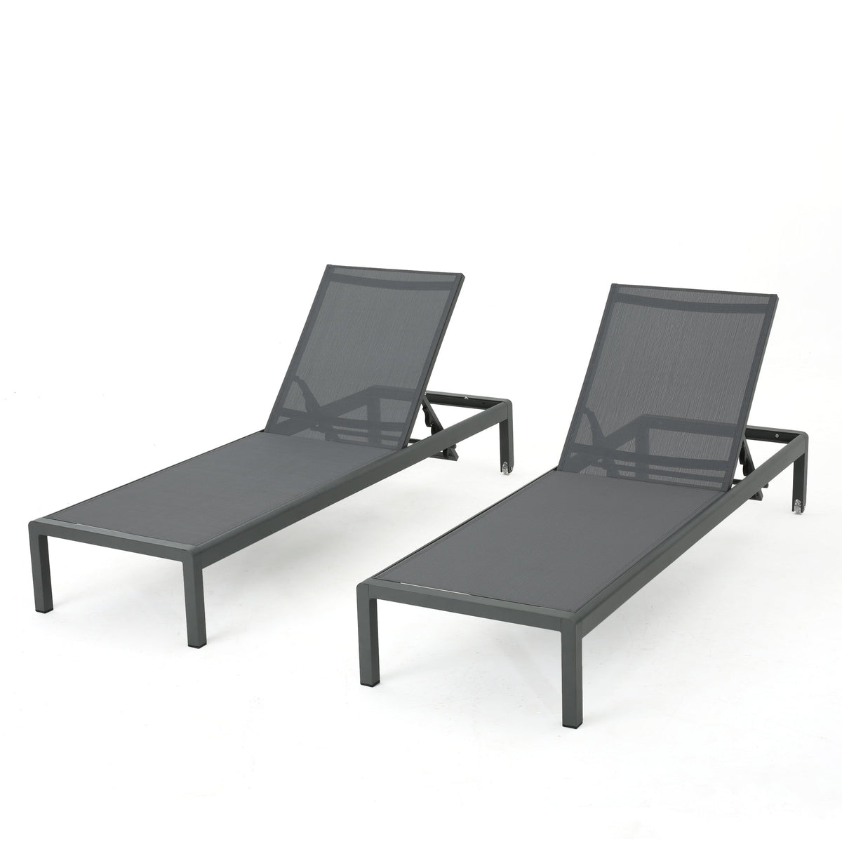 Adjustable Aluminum Pool Chaise Lounge Set of 2 with Wheels