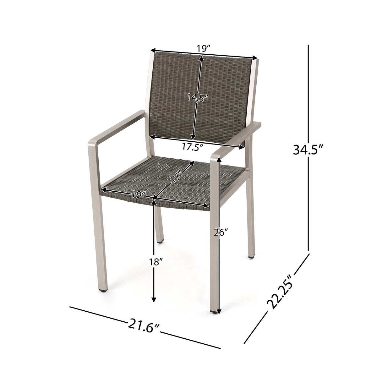 Outdoor Wicker Dining Chairs, Aluminum Frame Set of 2