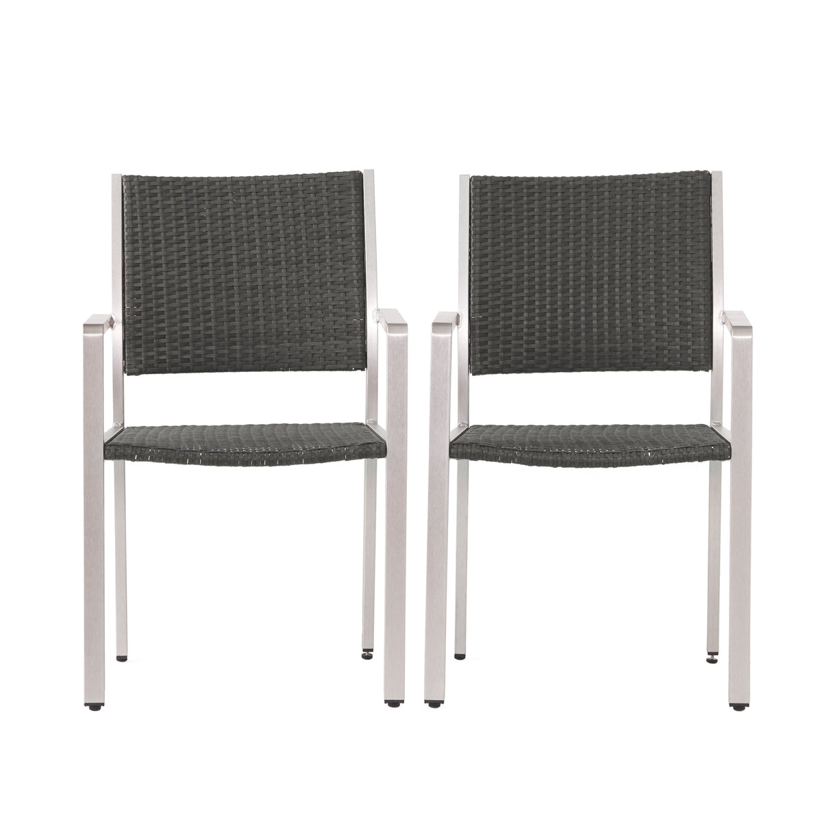 Outdoor Wicker Dining Chairs, Aluminum Frame Set of 2