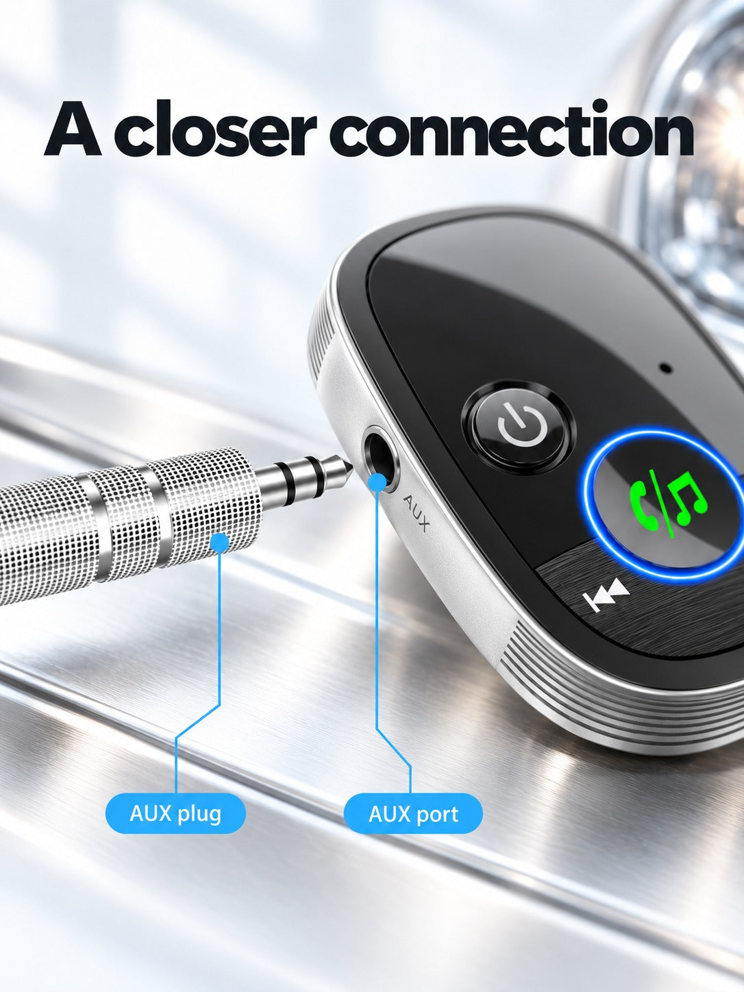 Car Bluetooth Audio Adapter for Aux Ports with Clear Calls