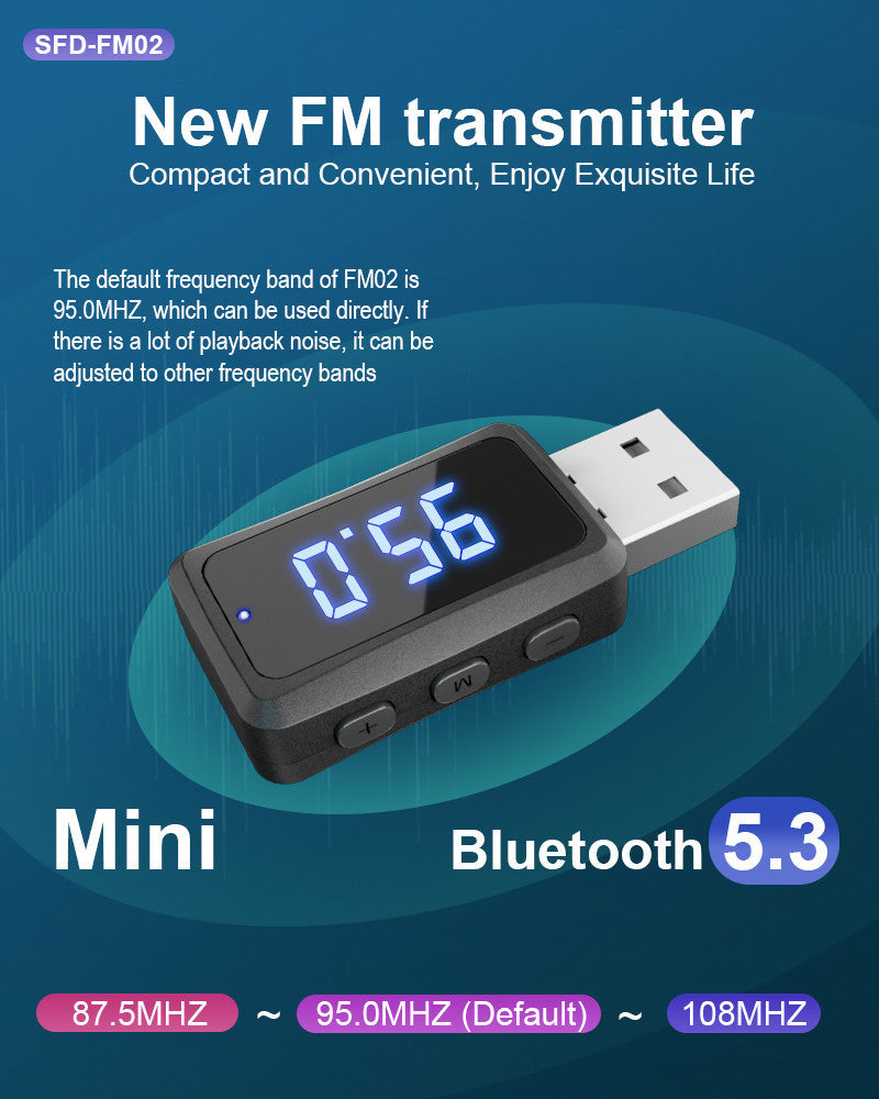 Bluetooth FM Transmitter for Car, USB Plug-In Adapter