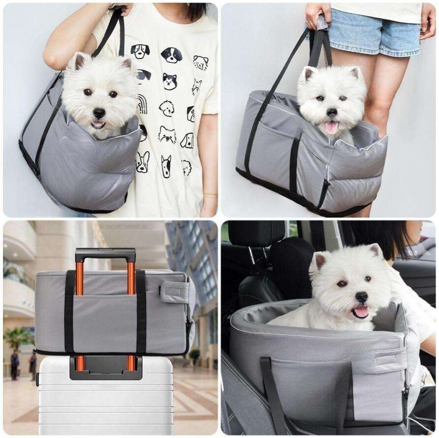 Pet Car Seat Carrier for Small Dogs & Cats, Gray
