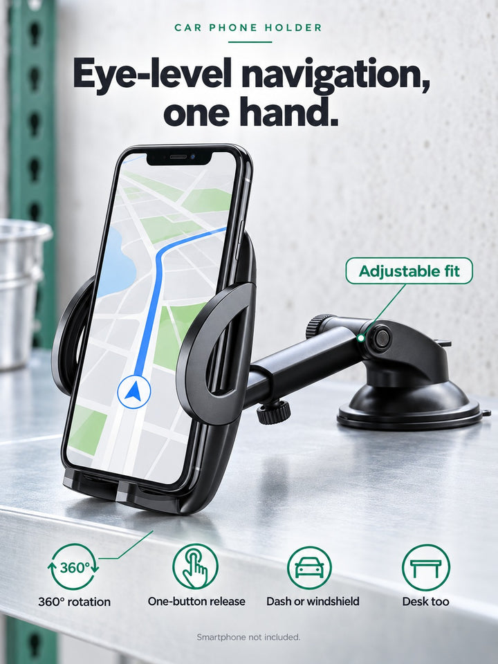 Car Phone Holder 360 Rotate for Dashboard & Windshield
