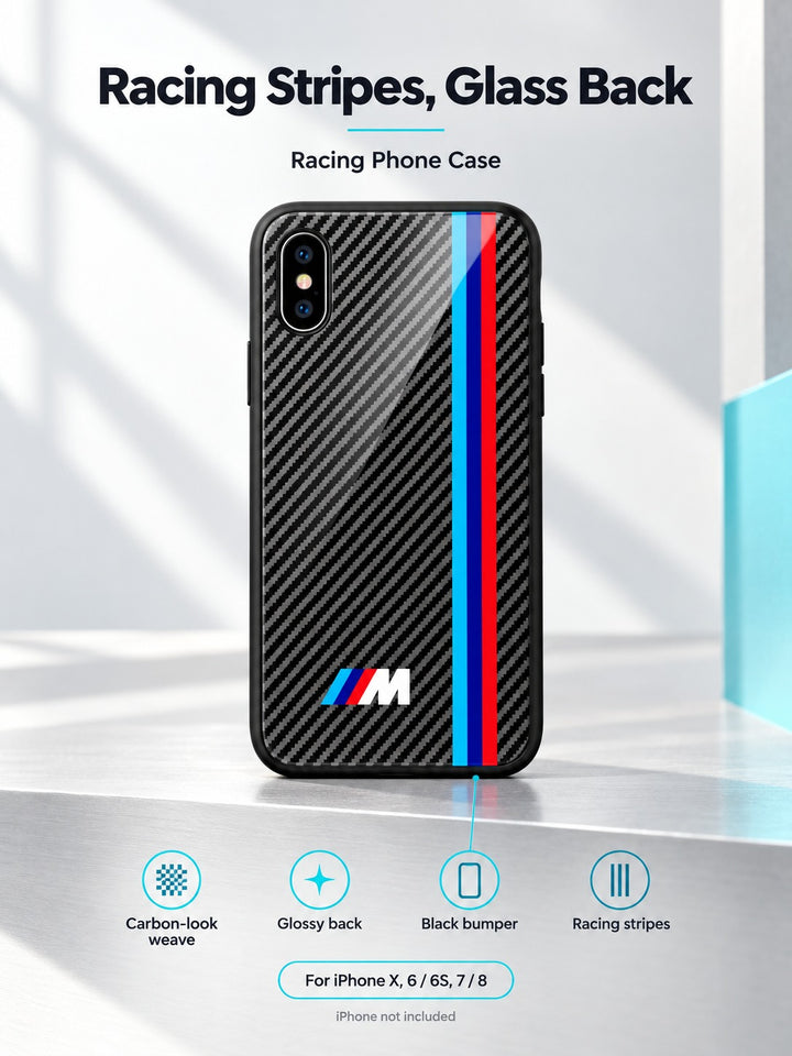 Carbon Fiber Racing Phone Case for iPhone X, 6, 7, 8