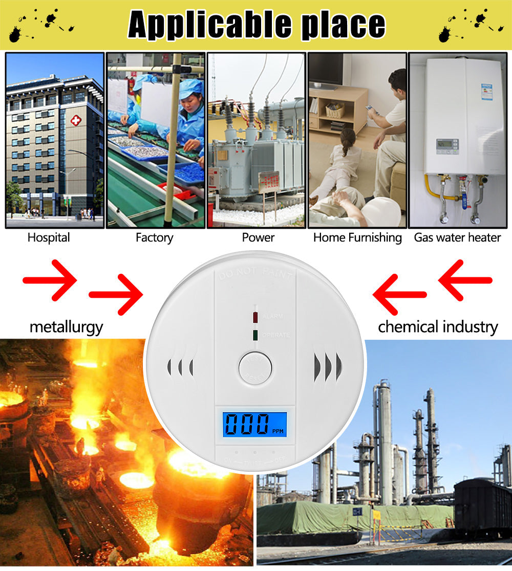 Carbon Monoxide Alarm with LCD ppm Display and 85dB Siren