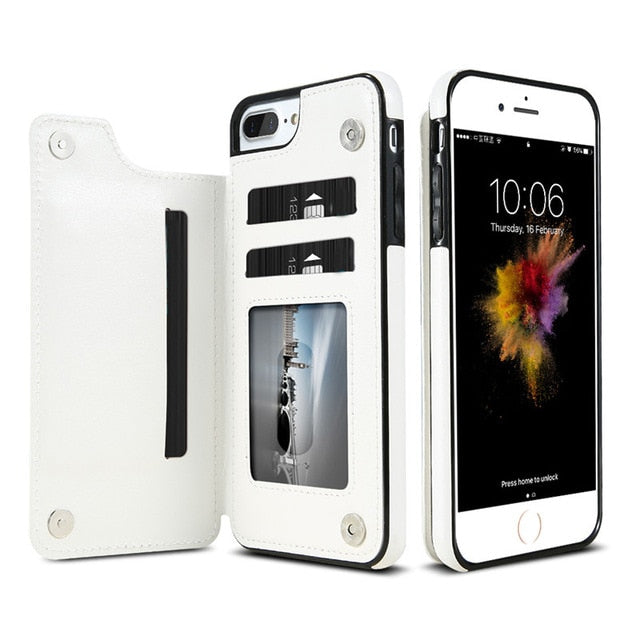 Slim Leather Wallet Phone Case with Card Slots for iPhone