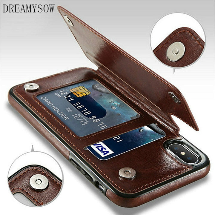 Slim Leather Wallet Phone Case with Card Slots for iPhone