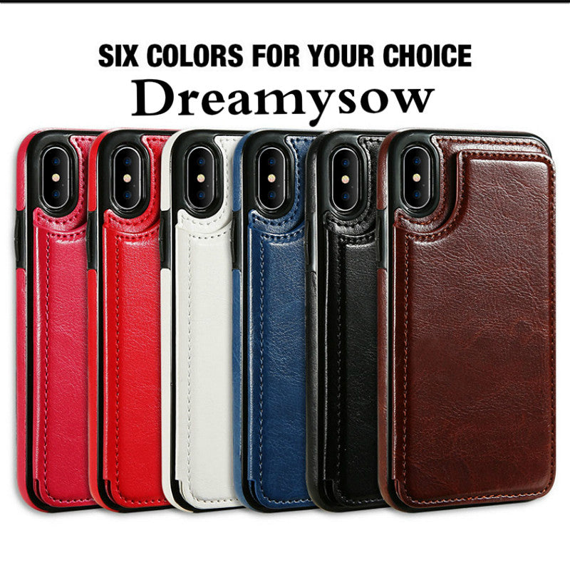 Slim Leather Wallet Phone Case with Card Slots for iPhone