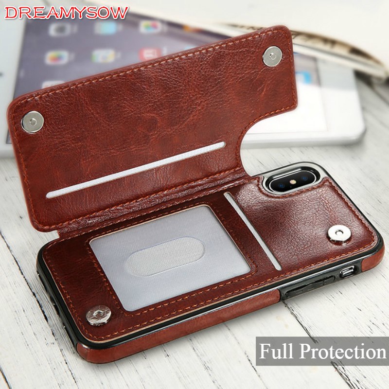 Slim Leather Wallet Phone Case with Card Slots for iPhone