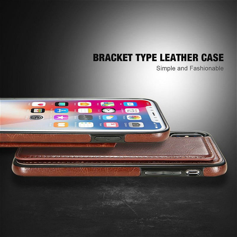 Slim Leather Wallet Phone Case with Card Slots for iPhone