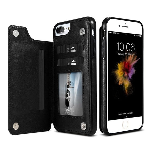 Slim Leather Wallet Phone Case with Card Slots for iPhone