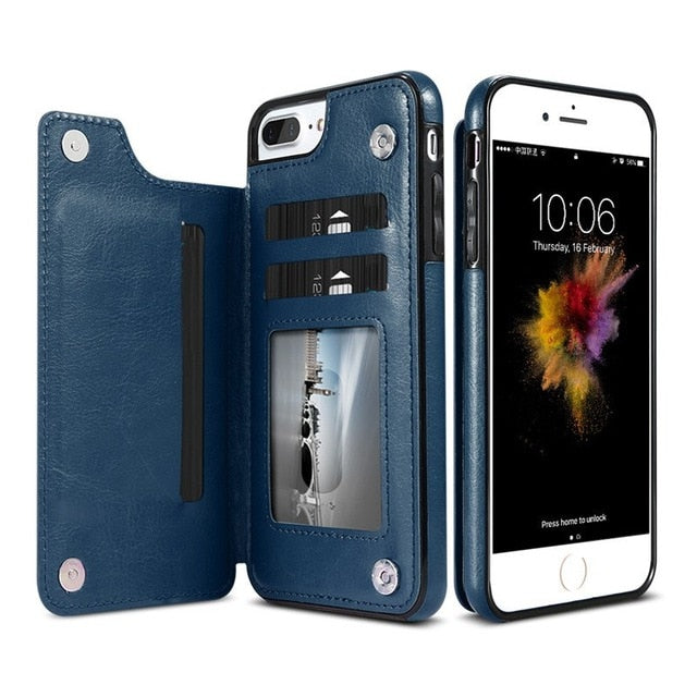 Slim Leather Wallet Phone Case with Card Slots for iPhone
