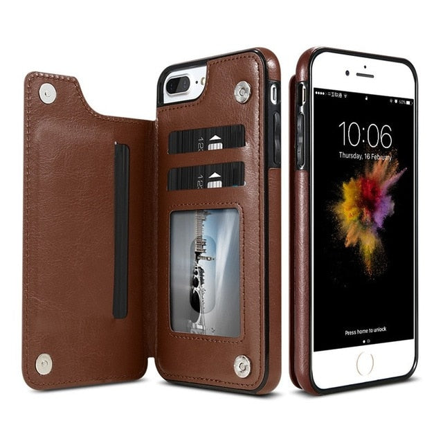 Slim Leather Wallet Phone Case with Card Slots for iPhone