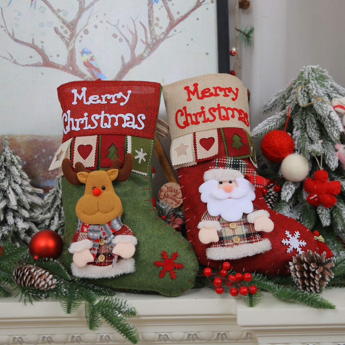 Large 3D Christmas Stocking Gift Bag Mantel Decor Accent