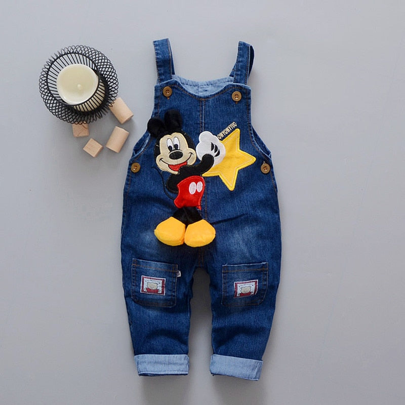 Baby Boy Denim Overalls With Playful Cartoon Style