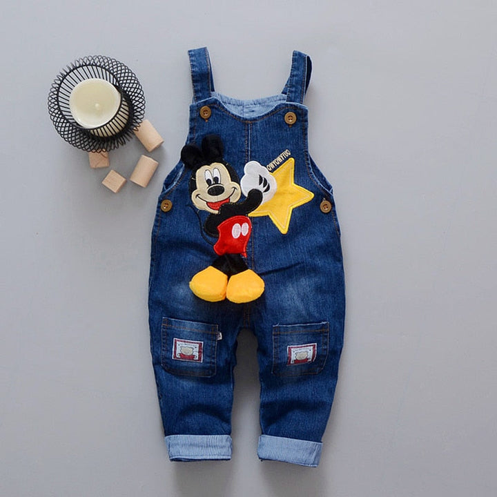 Baby Boy Denim Overalls With Playful Cartoon Style