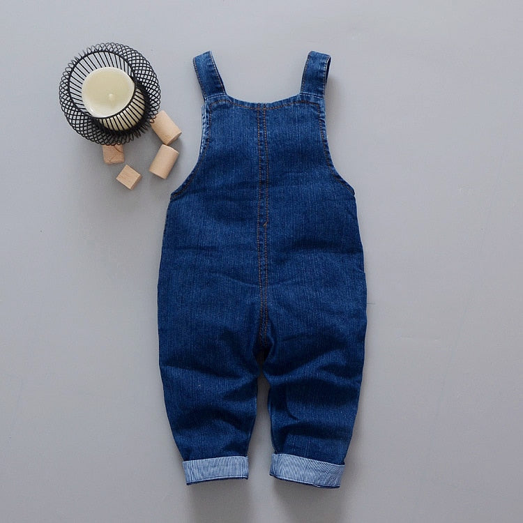 Baby Boy Denim Overalls With Playful Cartoon Style