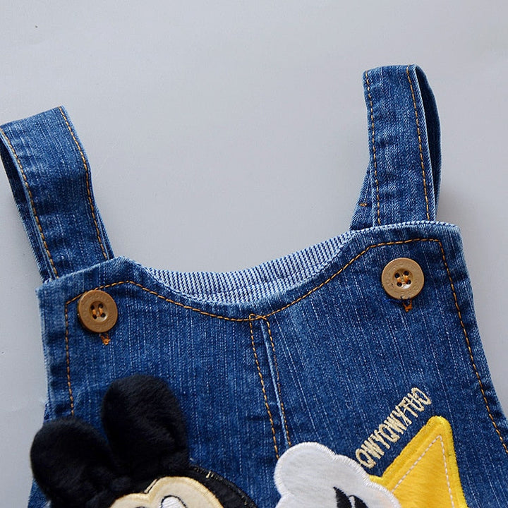 Baby Boy Denim Overalls With Playful Cartoon Style