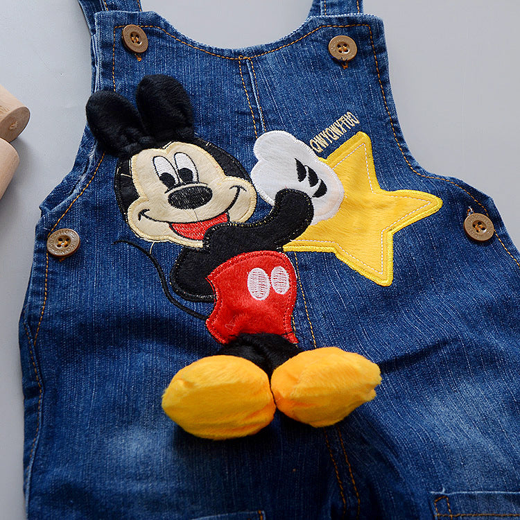 Baby Boy Denim Overalls With Playful Cartoon Style