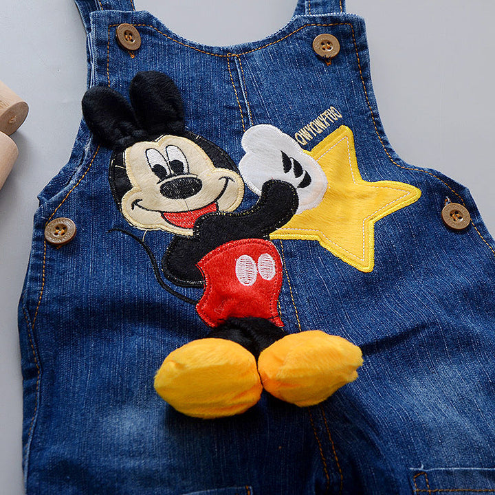 Baby Boy Denim Overalls With Playful Cartoon Style