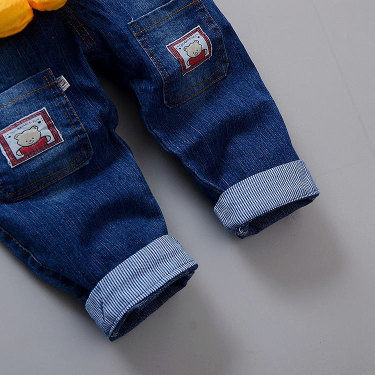 Baby Boy Denim Overalls With Playful Cartoon Style