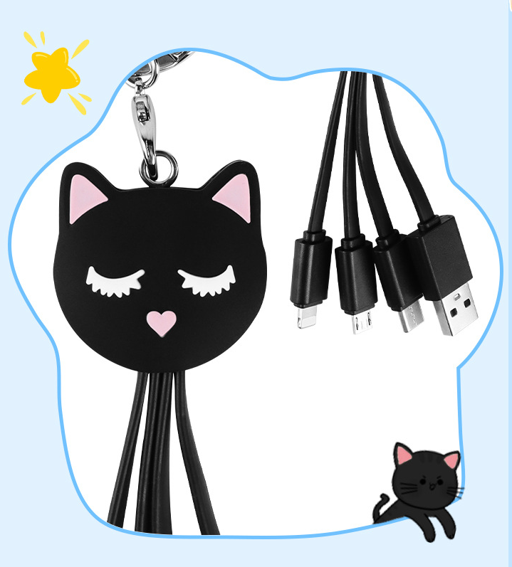 Cat Keychain Charging Cable 3-in-1 for iPhone & Huawei