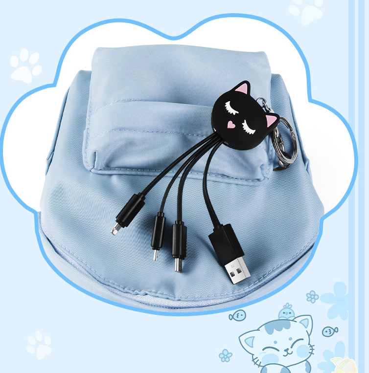 Cat Keychain Charging Cable 3-in-1 for iPhone & Huawei