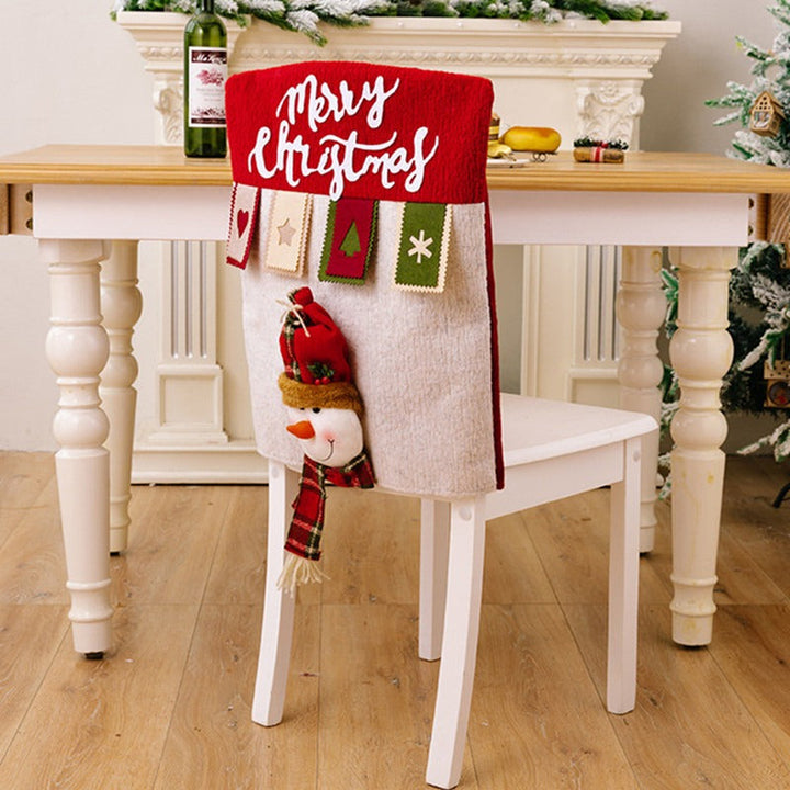 Christmas Chair Back Covers Set with Snowman & Reindeer