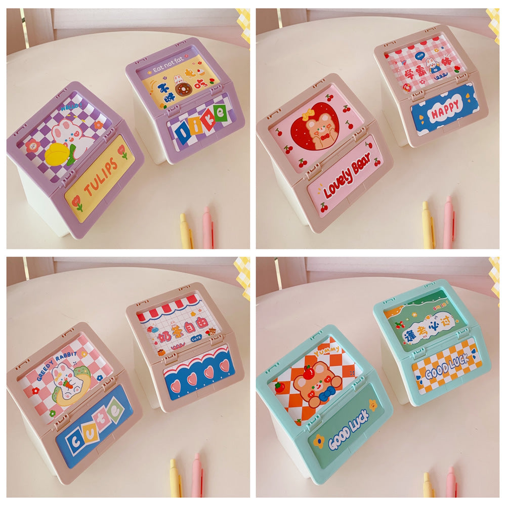 Cute Desktop Flip Storage Box for Stationery & Makeup