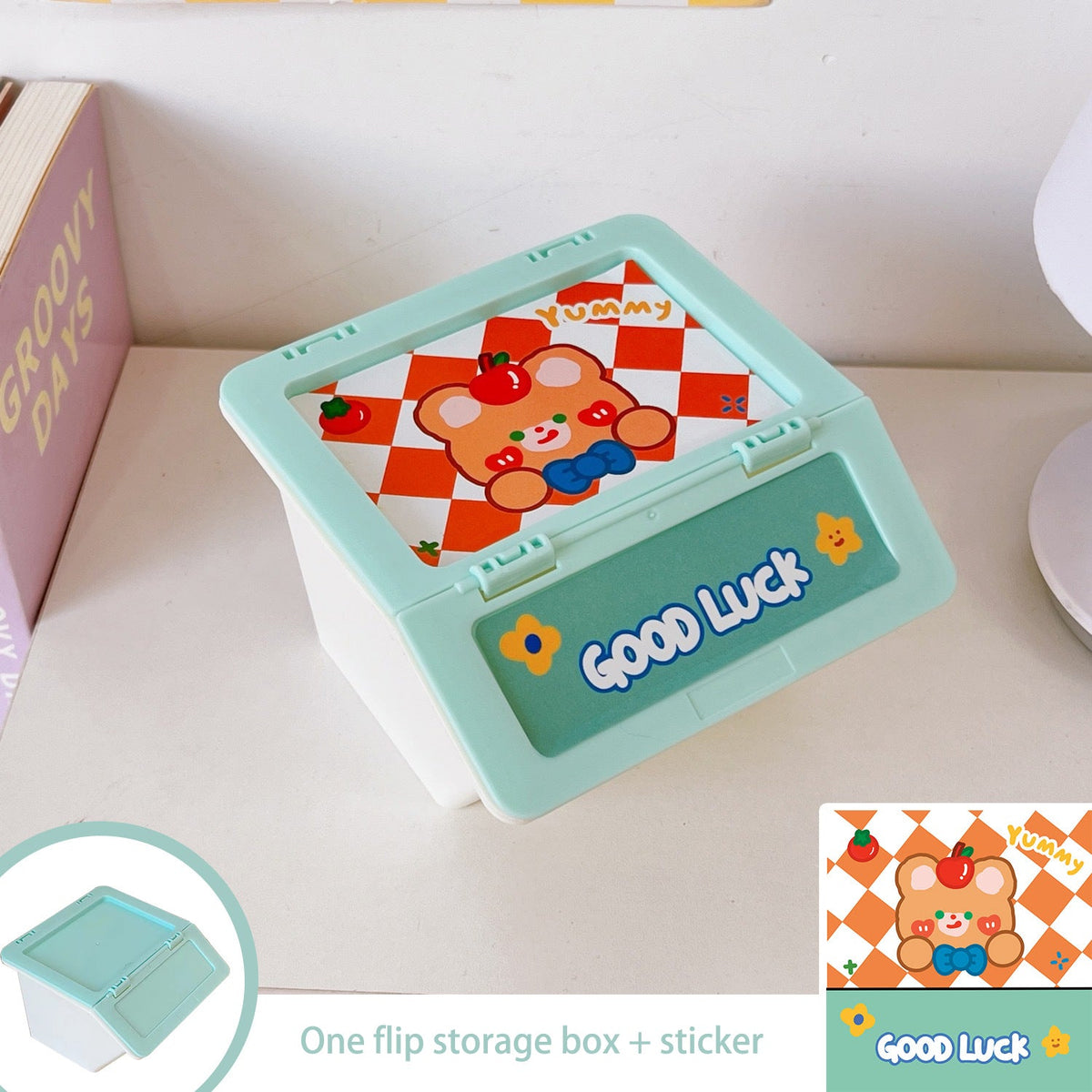Cute Desktop Flip Storage Box for Stationery & Makeup