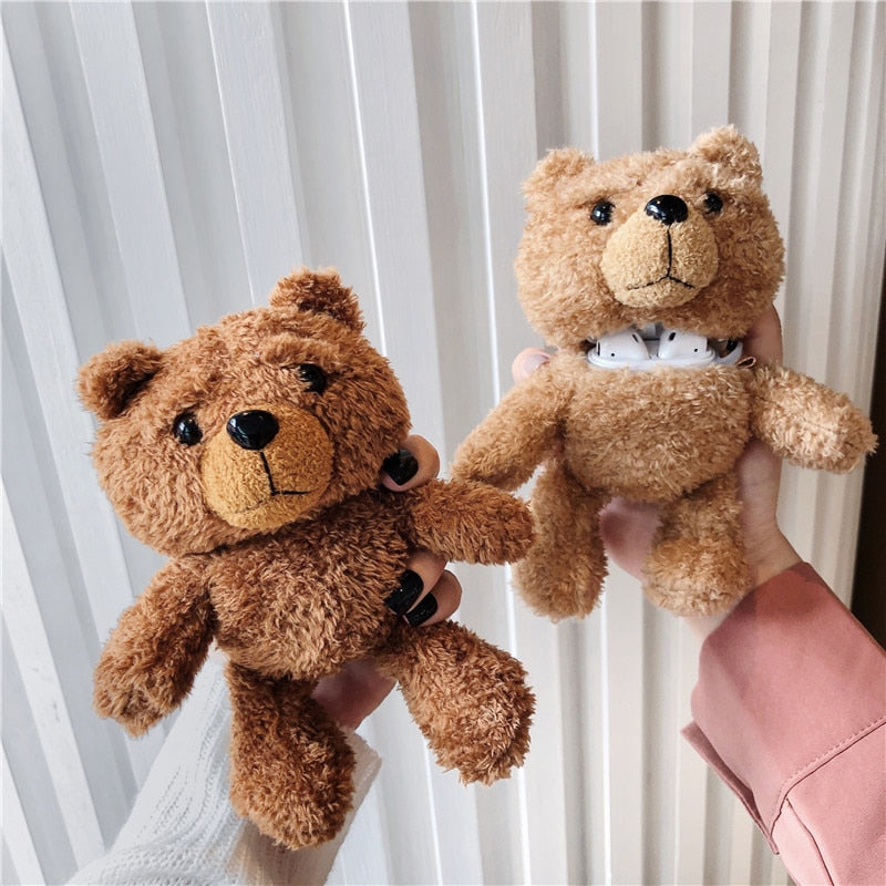 Plush Teddy Bear AirPods Case Cover with Carabiner
