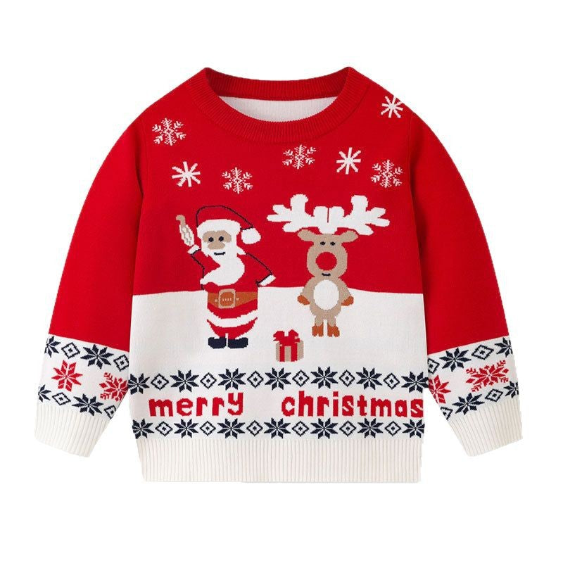 Baby Christmas Sweater With Santa Reindeer Style