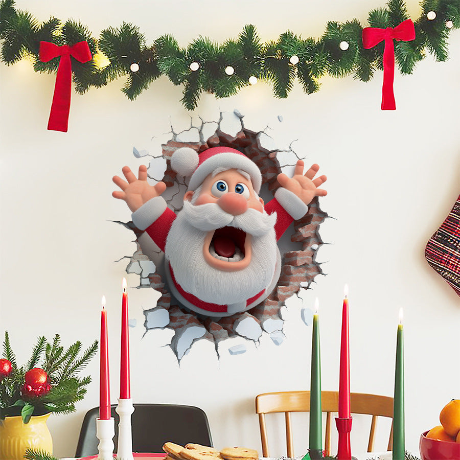 Santa Wall Sticker: 3D Christmas Party Backdrop Decor
