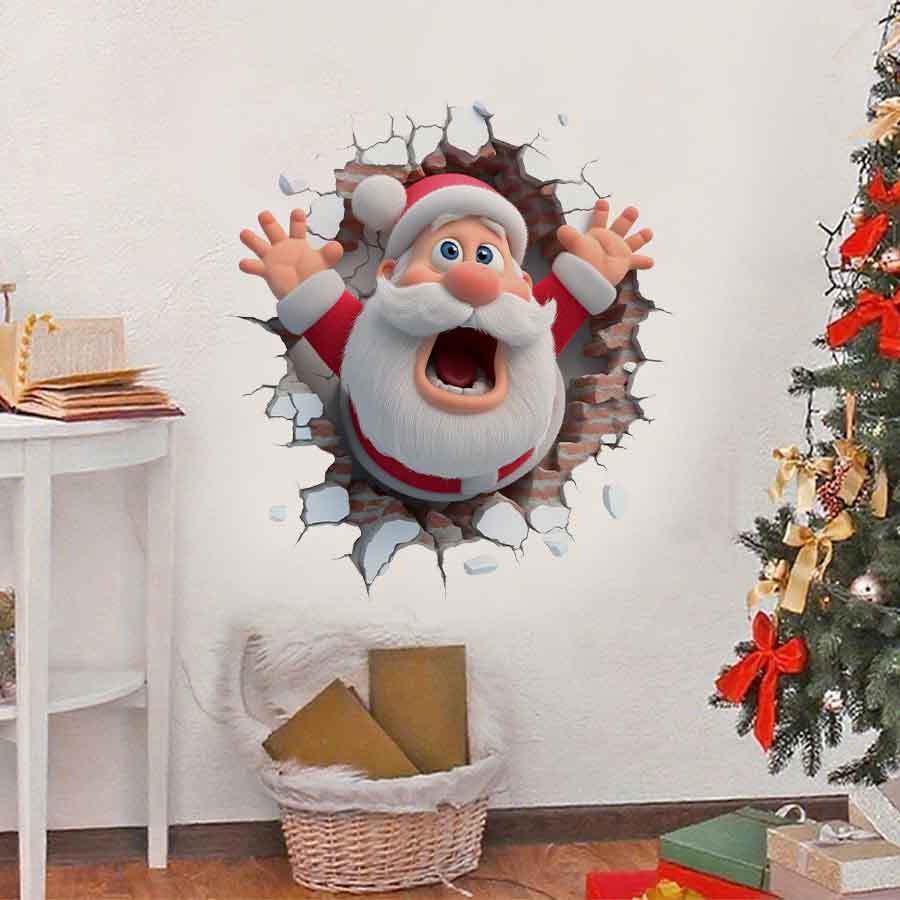 Santa Wall Sticker: 3D Christmas Party Backdrop Decor